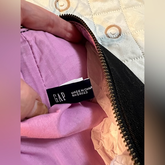Gap Wristlet Clutch Zipper Black Canvas Button Pocket Pink Lining Snap Strap - Picture 8 of 12